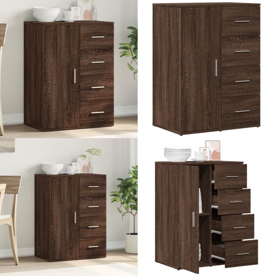 VidaXL Dressoir 59x39x80 cm bewerkt hout bruin eikenkleur Dressoir Dressoirs Opbergkast Wandkast
