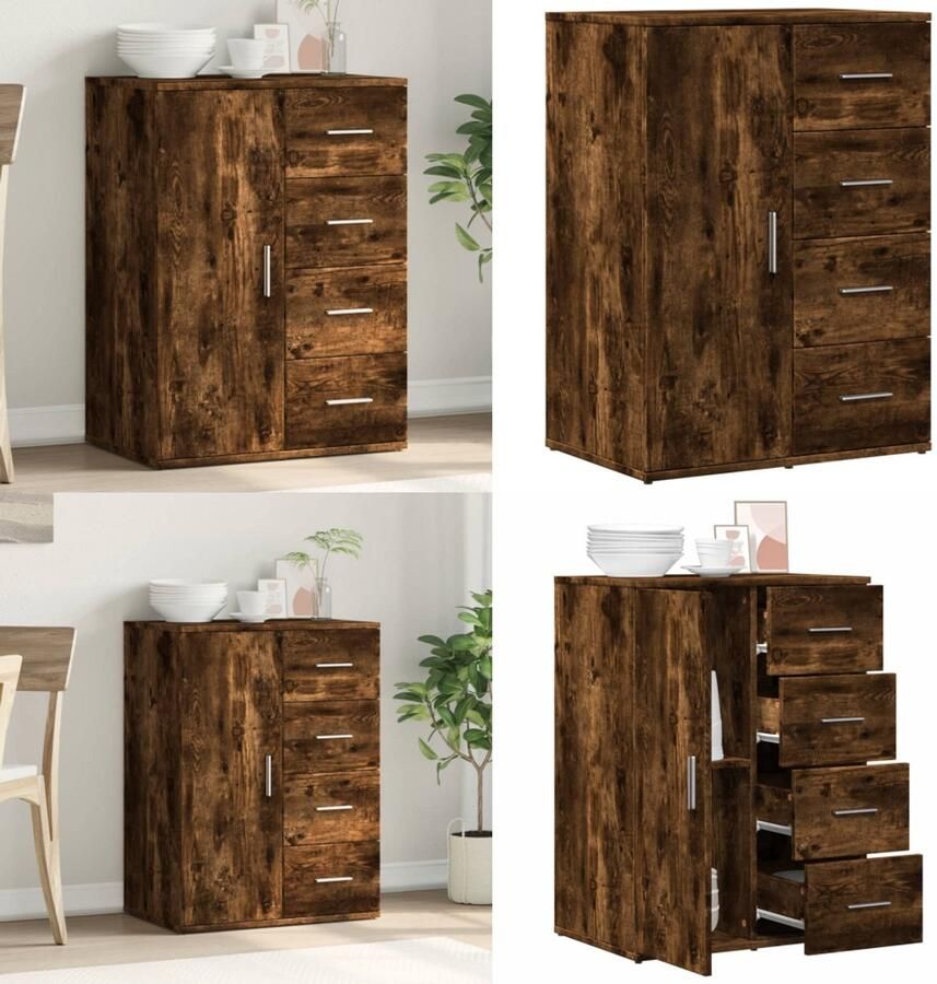 VidaXL Dressoir 59x39x80 cm bewerkt hout gerookt eikenkleurig Dressoir Dressoirs Opbergkast Wandkast