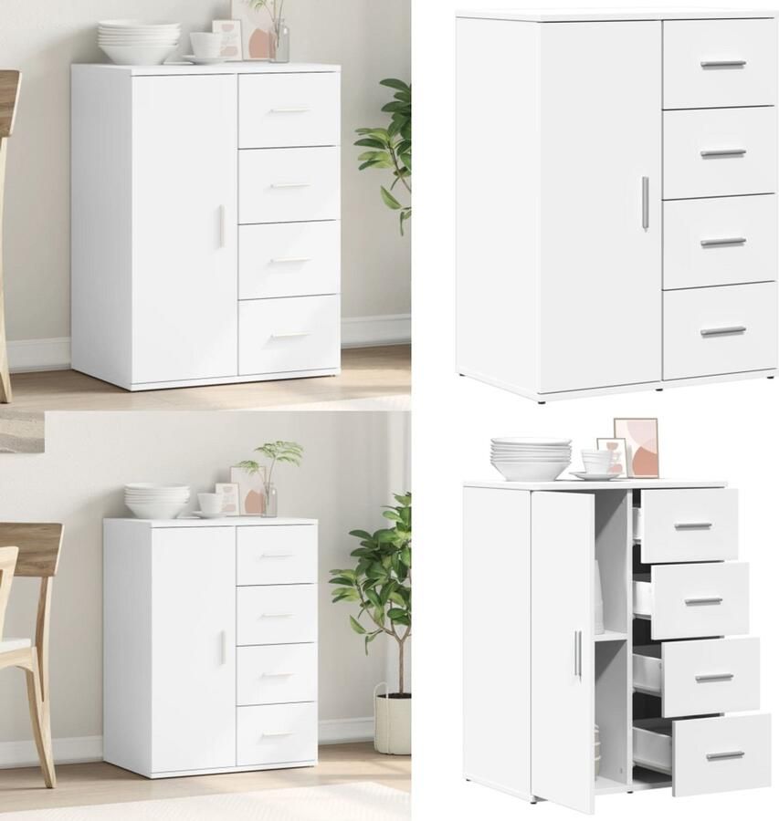 VidaXL Dressoir 59x39x80 cm bewerkt hout wit Dressoir Dressoirs Opbergkast Wandkast