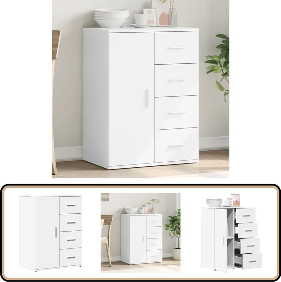 VidaXL Dressoir 59x39x80 cm Bewerkt Hout Wit Tv-meubel Tv-kast Dressoir Opbergkast Houten Meubels