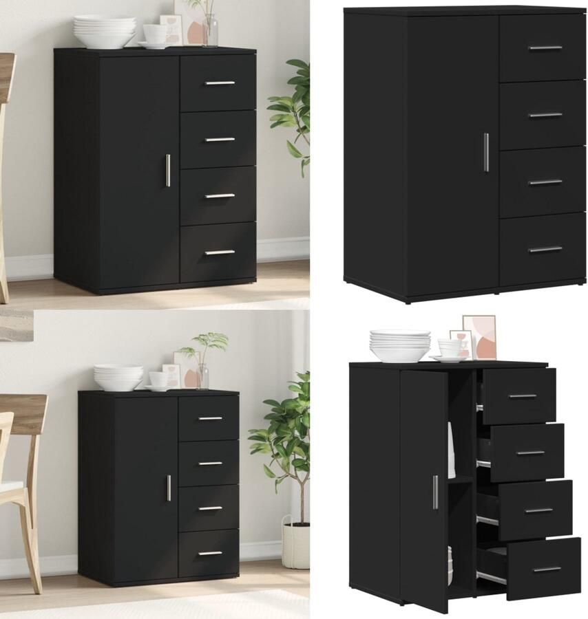 VidaXL Dressoir 59x39x80 cm bewerkt hout zwart Dressoir Dressoirs Opbergkast Wandkast