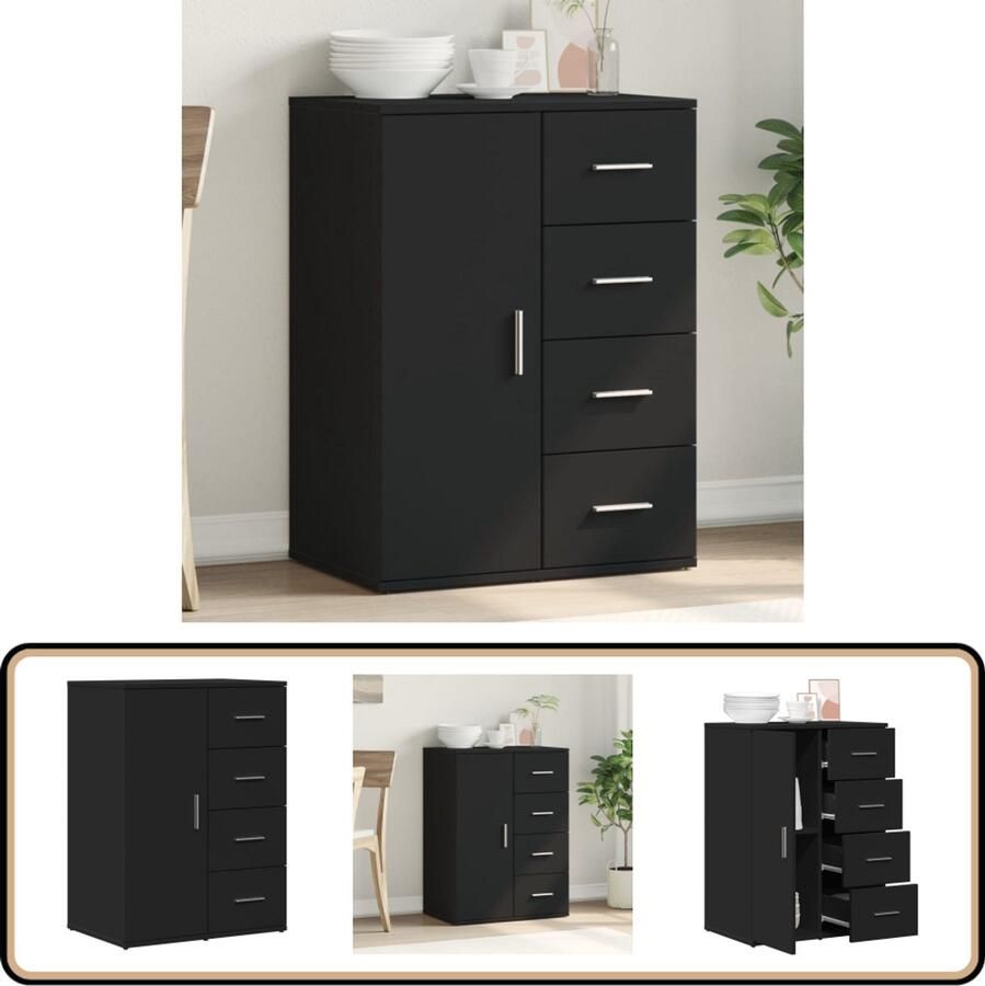 VidaXL Dressoir 59x39x80 cm Bewerkt hout Zwart Tv-meubel Tv-kast Houten Tv-standaard Zwarte Tv-kast Opbergkast