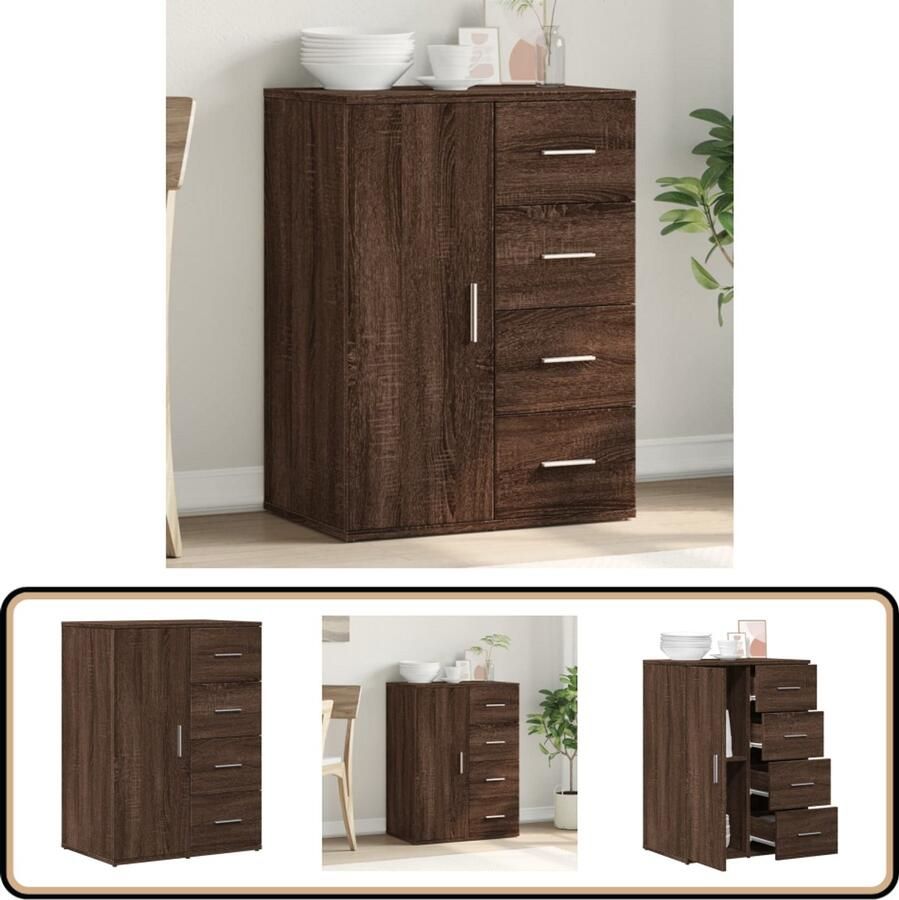 VidaXL Dressoir 59x39x80 cm Bruin Eiken Bewerkt Hout TV-meubel Tv-standaard Houten Kast Opbergkast Salontafel