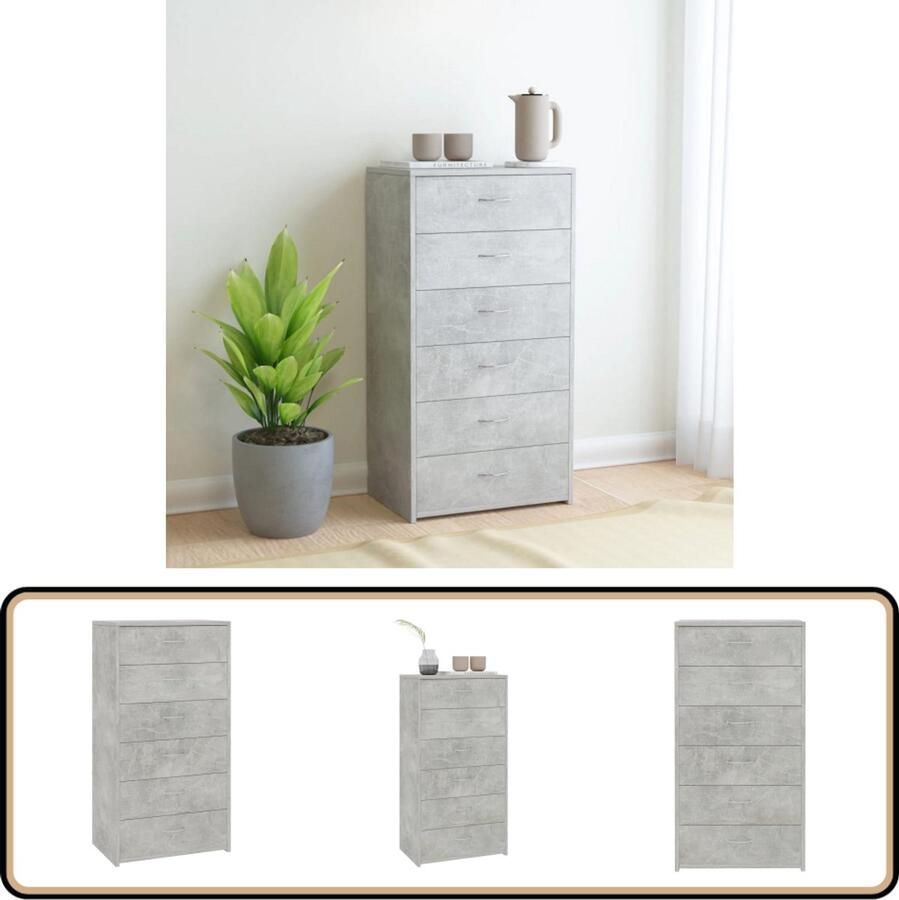 VidaXL Dressoir 6 lades 50x34x96 cm betongrijs Dressoir Kast Bergruimte Houten Meubels Grijze Meubelen