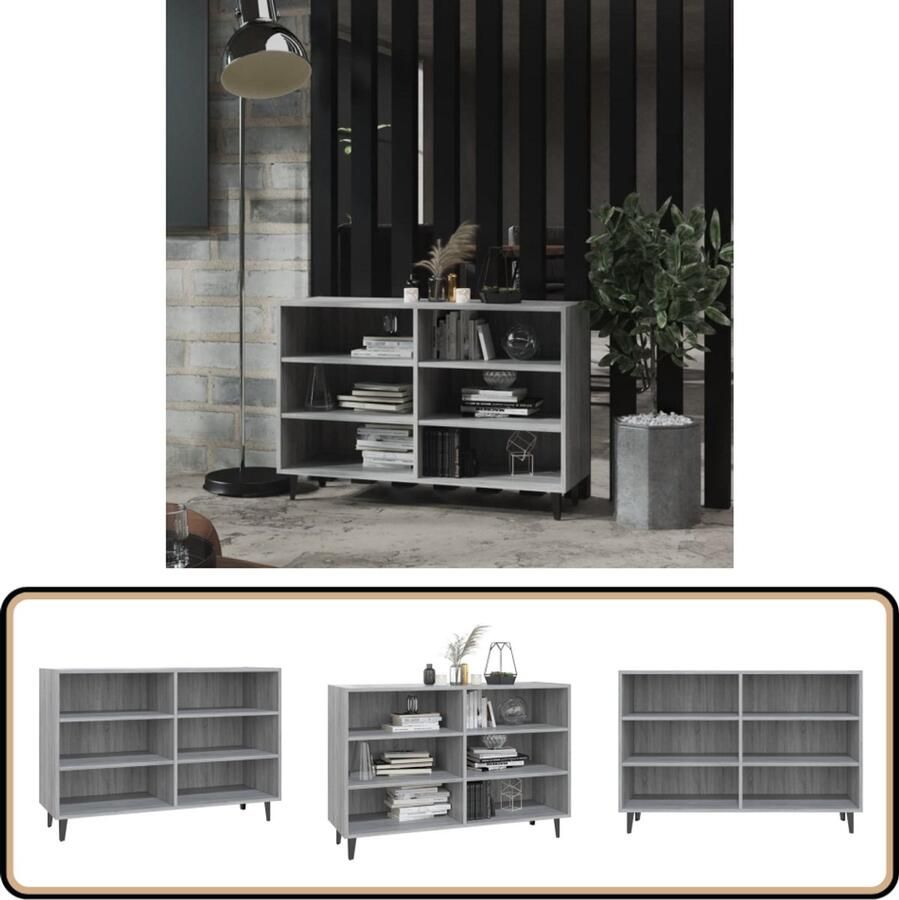 VidaXL Dressoir 6 schappen grijs eiken 103 5x35x70cm Dressoir Industrieel Design Grijze Eiken Kleur Opbergkast Salontafel - Foto 4