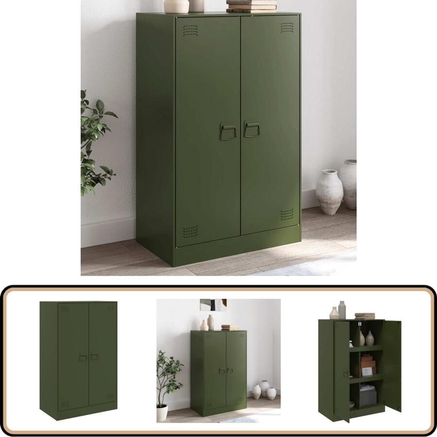 VidaXL Dressoir 6 vakken Staal Olijfgroen Tv Kast Tv Stand Dressoir Opbergkast Salontafel