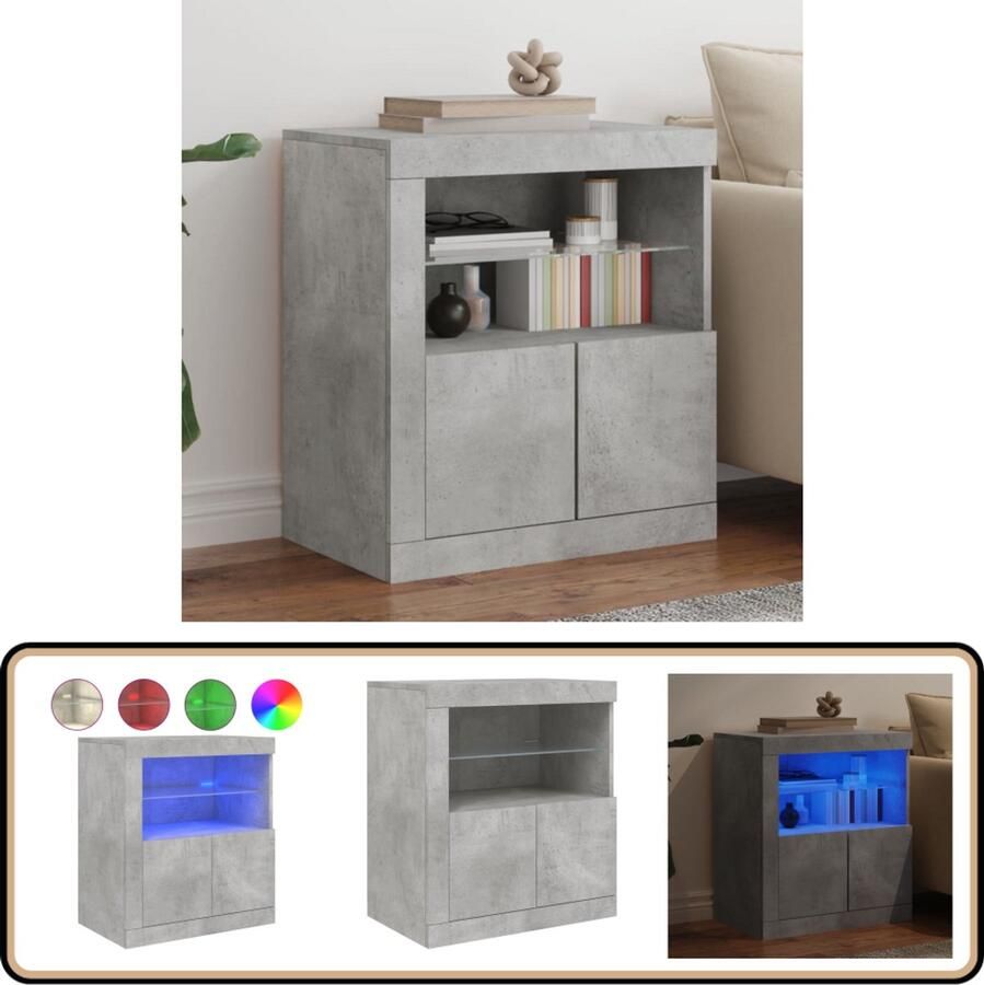 VidaXL Dressoir 60 5x37x67 cm Betongrijs LED Moderne Kast Tv Meubel Buffettafel Led Verlichting Opbergkast - Foto 2