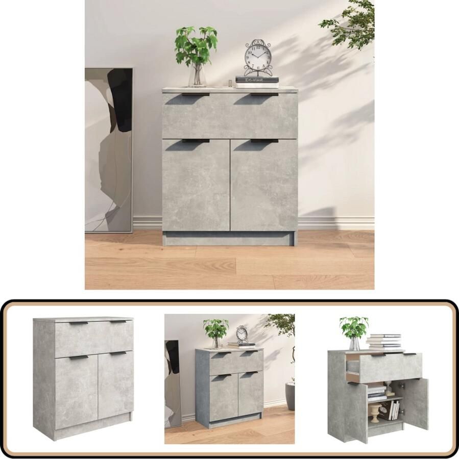 VidaXL Dressoir 60x30x70 cm Bewerkt hout Betongrijs Dressoir Houten Dressoir Grijze Dressoir Vintage Dressoir Salontafel - Foto 3