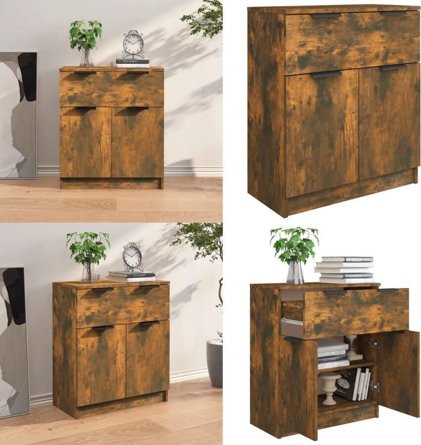 VidaXL Dressoir 60x30x70 cm bewerkt hout gerookt eikenkleurig Dressoir Dressoirs Kast Wandkast