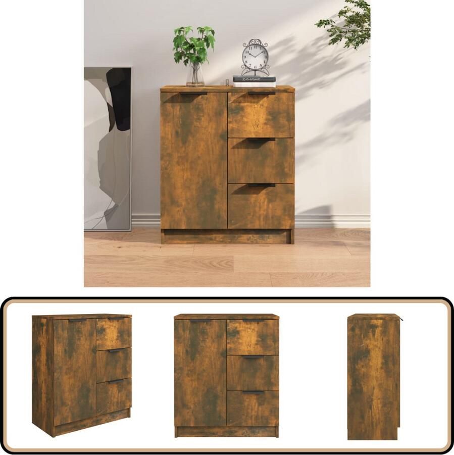 VidaXL Dressoir Gerookt Eiken 60x30x70 cm Dressoir Wandmontage Houten Dressoir Bergruimte Minimalistisch Meubilair - Foto 2