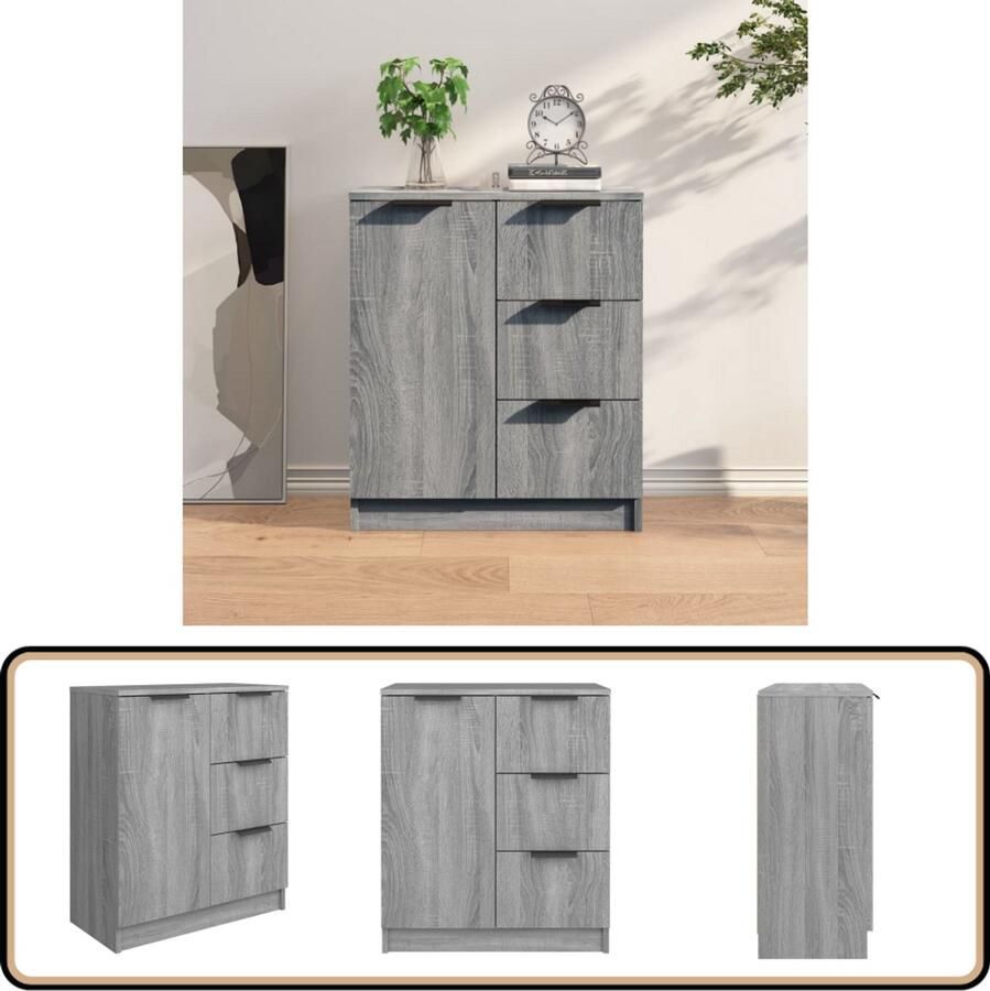 VidaXL Dressoir Grijs Sonoma Eiken 60x30x70 cm Dressoir Minimalistisch Design Grijze Meubelen Houten Dressoirs Opbergkasten