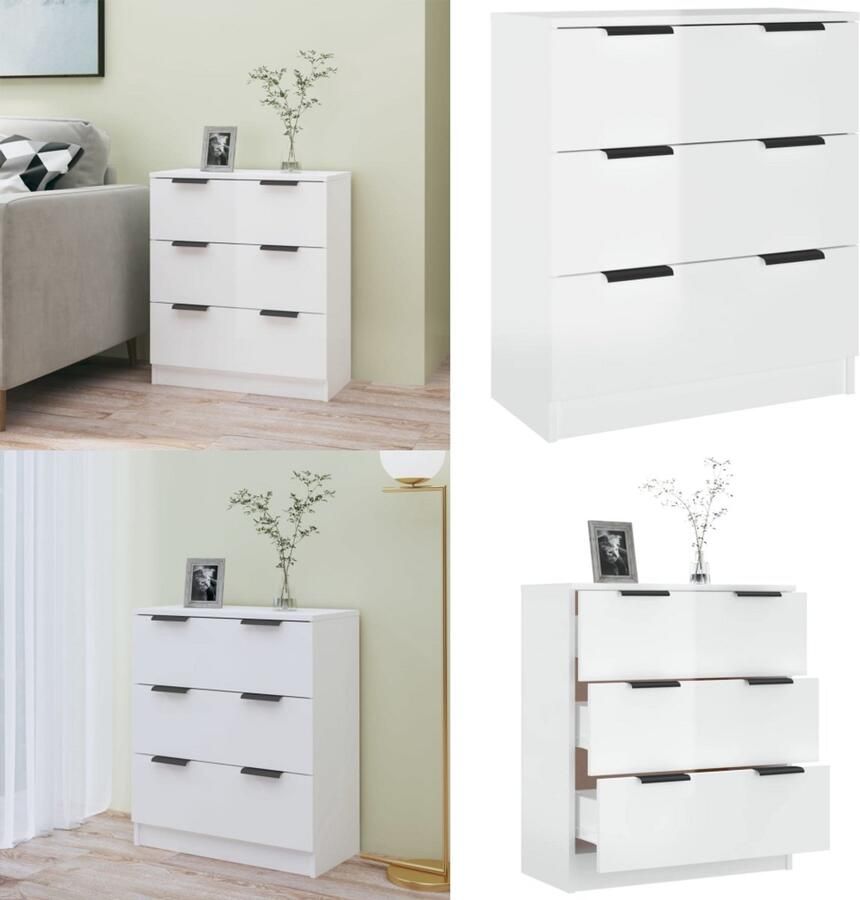 VidaXL Dressoir 60x30x70 cm bewerkt hout hoogglans wit Dressoir Dressoirs Kast Wandkast