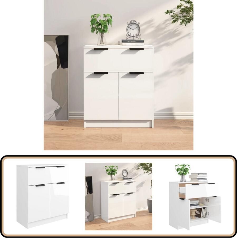 VidaXL Dressoir Hoogglans Wit 60x30x70 cm Dressoir Bijzettafel Houten Kast Hoogglans Wit Modern Dressoir
