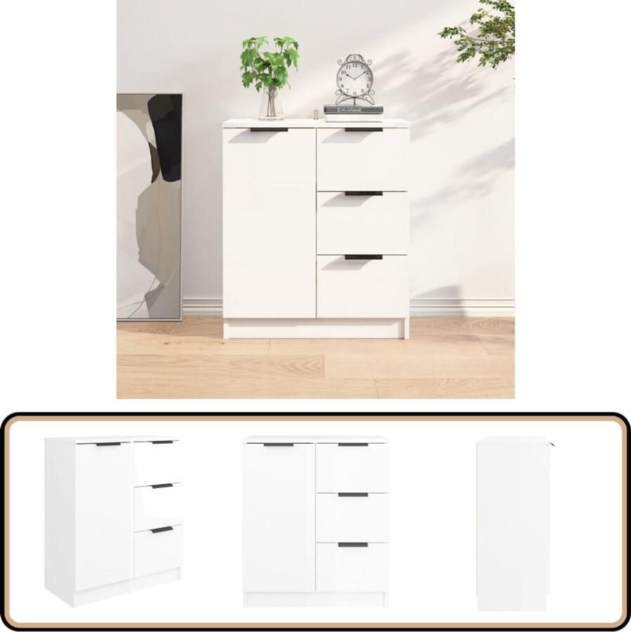 VidaXL Dressoir 60x30x70 cm Hoogglans Wit Dressoir Minimalisme Houten Dressoir Wit Dressoir Opbergmeubels