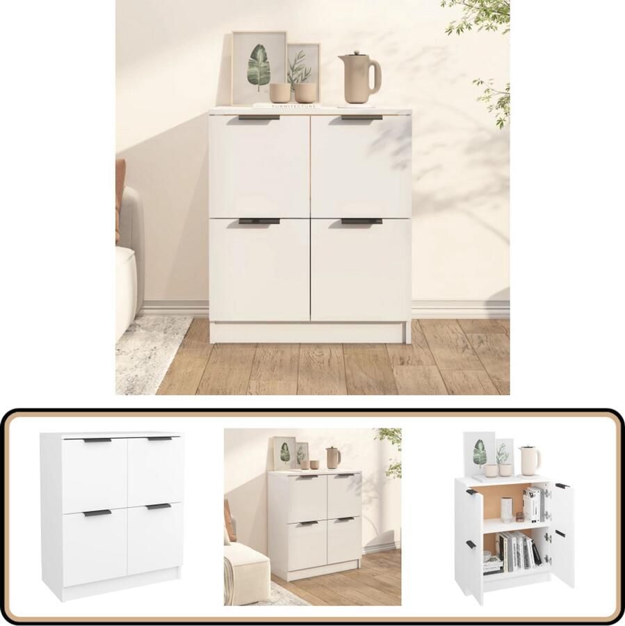 VidaXL Dressoir 60x30x70 cm Bewerkt Hout Wit Dressoir Bijzettafel Houten Kast Wit Dressoir Opbergkast