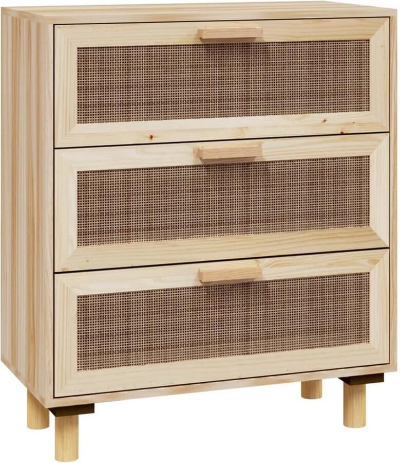 VidaXL -Dressoir-60x30x70-cm-massief-grenenhout-en-rattan-bruin - Foto 5