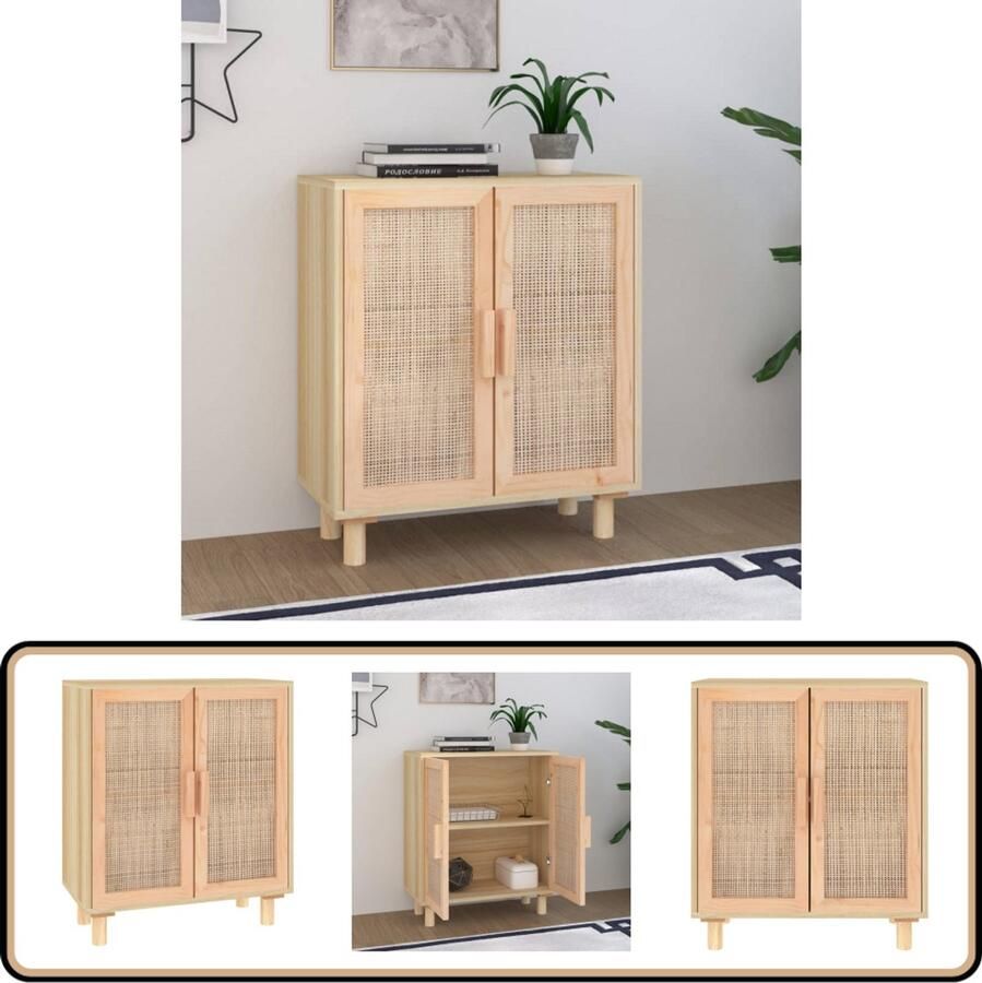 VidaXL -Dressoir-60x30x70-cm-massief-grenenhout-en-rattan-bruin