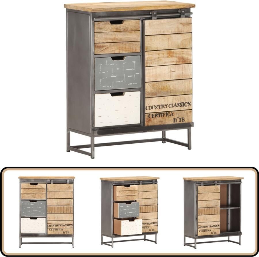VidaXL Dressoir 60x30x70 cm Massief Mangohout Dressoir Kast Mangohout Vintage Stijl Industrieel Design