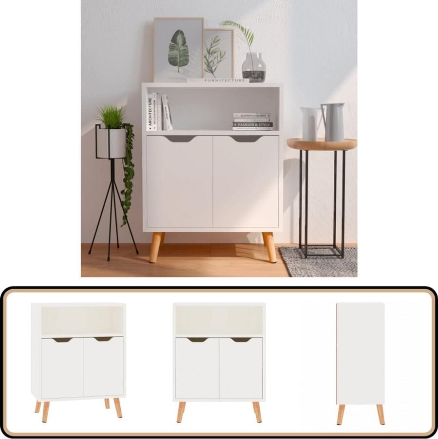 VidaXL Dressoir 60x30x72 cm Hoogglans Wit Bewerkte Hout Bijzettafel Dressoir Salontafel Tv Tafel Witte Kast - Foto 2