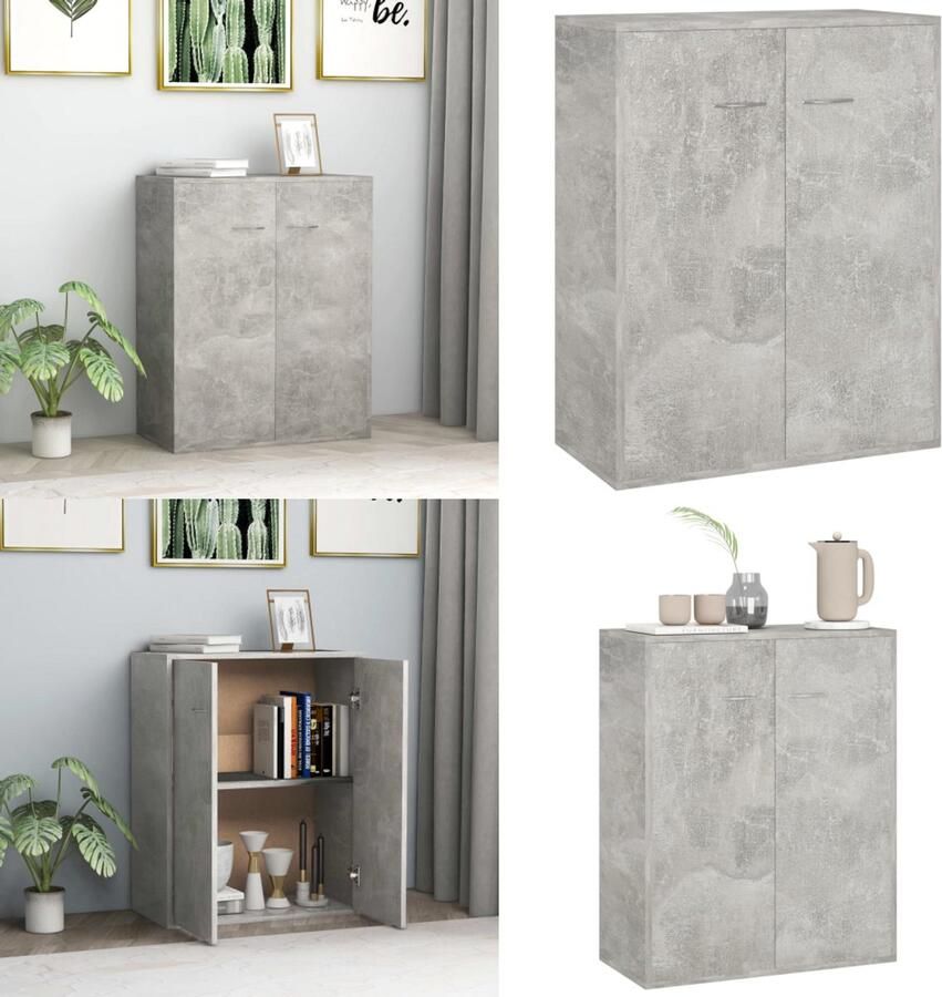 VidaXL Dressoir 60x30x75 cm bewerkt hout betongrijs Dressoir Dressoirs Kast Kasten