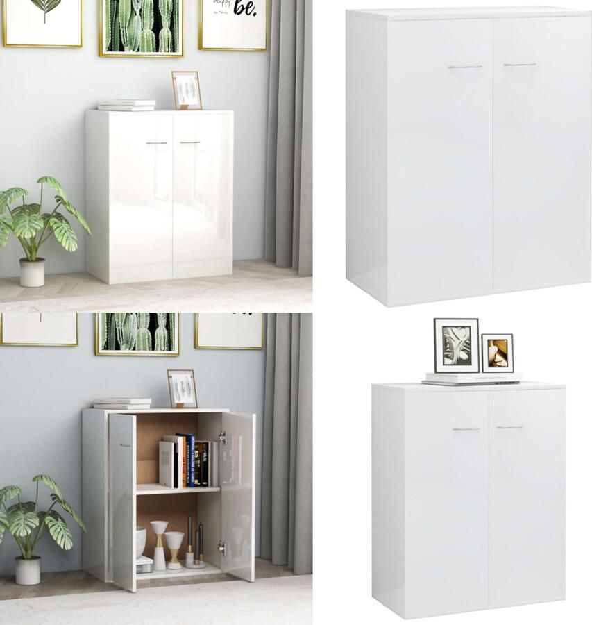 VidaXL Dressoir 60x30x75 cm bewerkt hout hoogglans wit Dressoir Dressoirs Kast Kasten