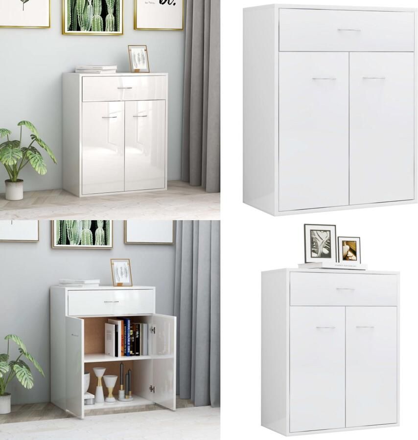 VidaXL Dressoir 60x30x75 cm bewerkt hout hoogglans wit Dressoir Dressoirs Zijkast Zijkasten