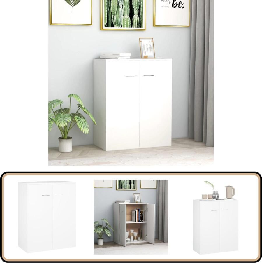VidaXL Dressoir 60x30x75 cm Bewerkt hout Wit Dressoir Kast Opbergruimte Minimalist Modern - Foto 2
