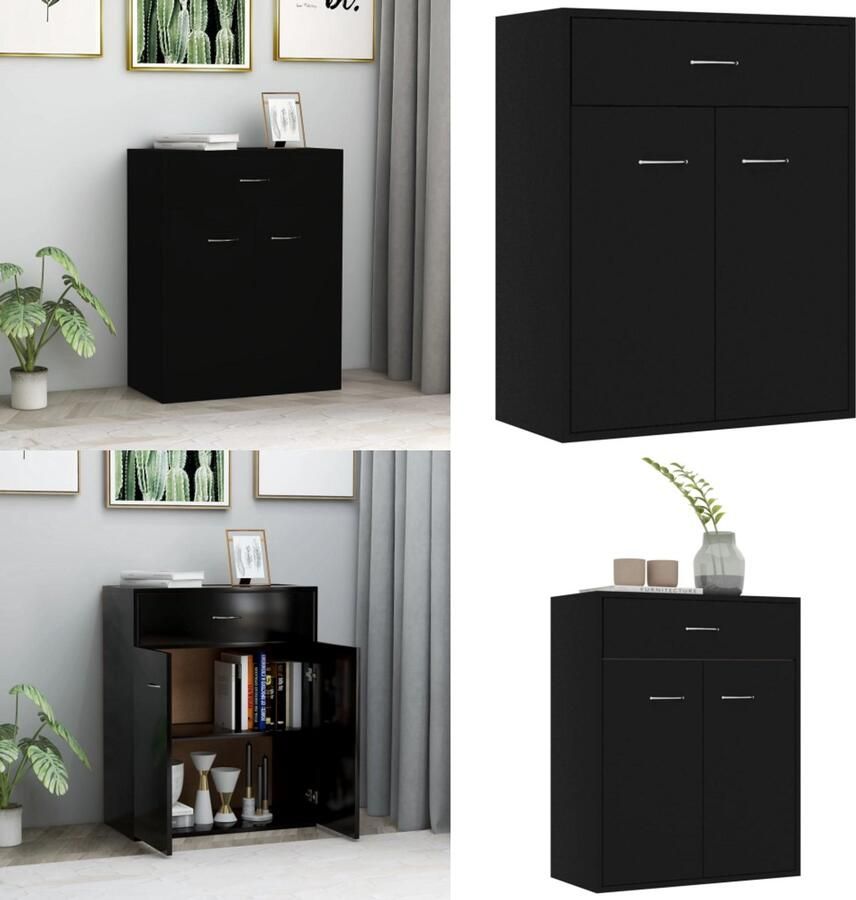 VidaXL Dressoir 60x30x75 cm bewerkt hout zwart Dressoir Dressoirs Zijkast Zijkasten