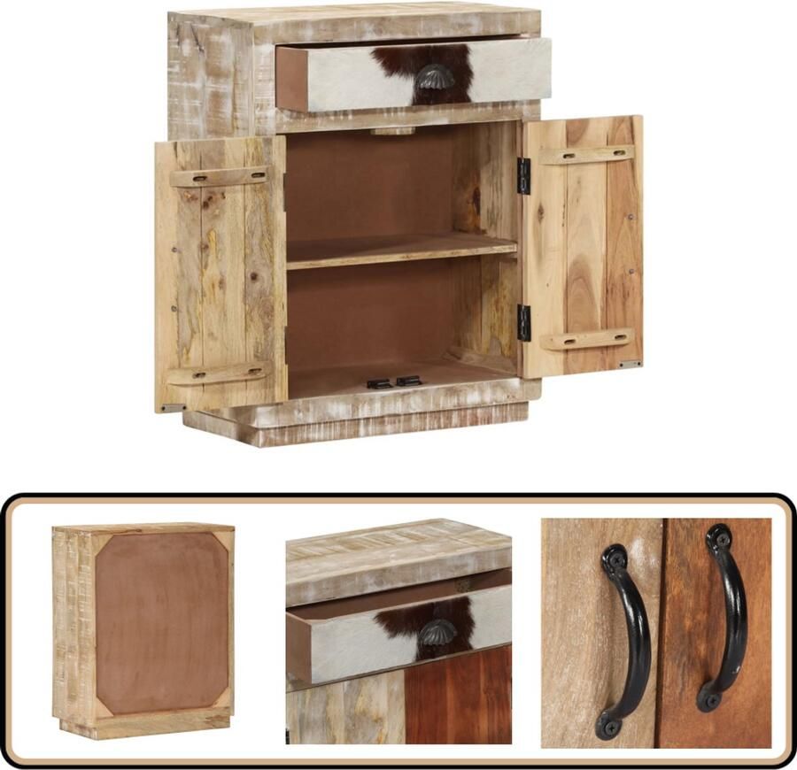 VidaXL Dressoir Mangohout 60x30x75 cm 1 Lade 2 Deuren Dressoir Kast Meubels Woonkamer Slaapkamer