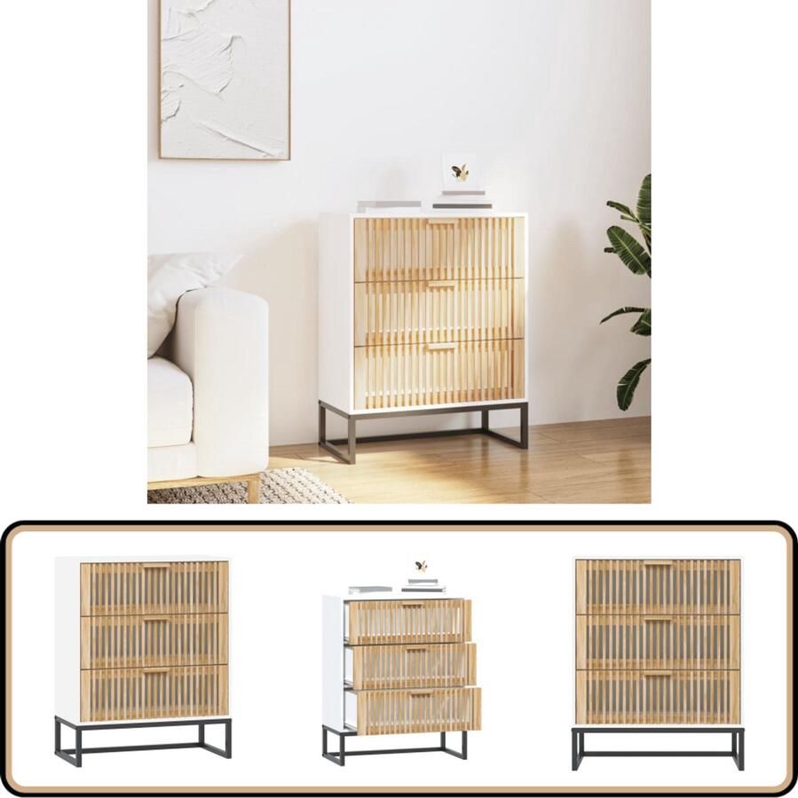 VidaXL Dressoir 60x30x75 cm Wit Hout & IJzer Dressoir Vintage Dresser Retro Meubel Houten Kast Witte Kast Salontafel