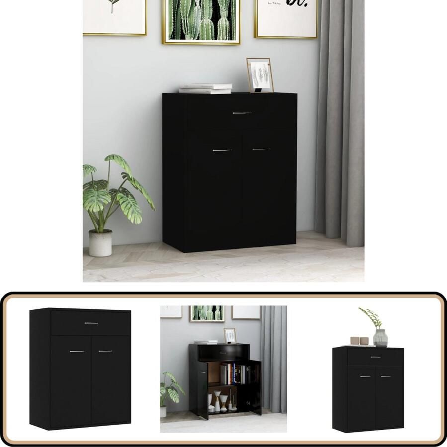 VidaXL Dressoir 60x30x75 cm zwart bewerkt hout Dressoir Kast Salontafel Woonkamerinrichting Houten Dressoir - Foto 2