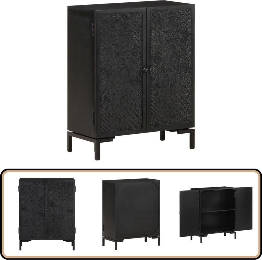 VidaXL Dressoir 60x30x76 cm Massief Mangohout Dressoir Mangohout Zwart Vintage Industrieel - Foto 2