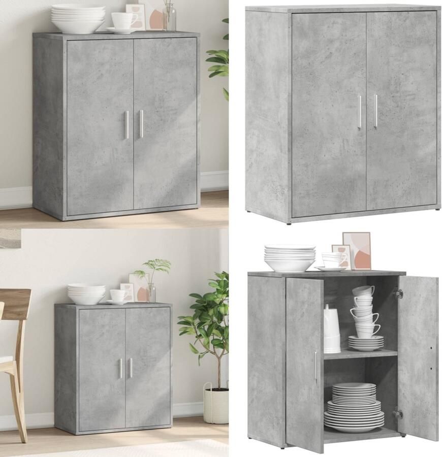 VidaXL Dressoir 60x31x70 cm bewerkt hout betongrijs Dressoir Dressoirs Opbergkast Wandkast