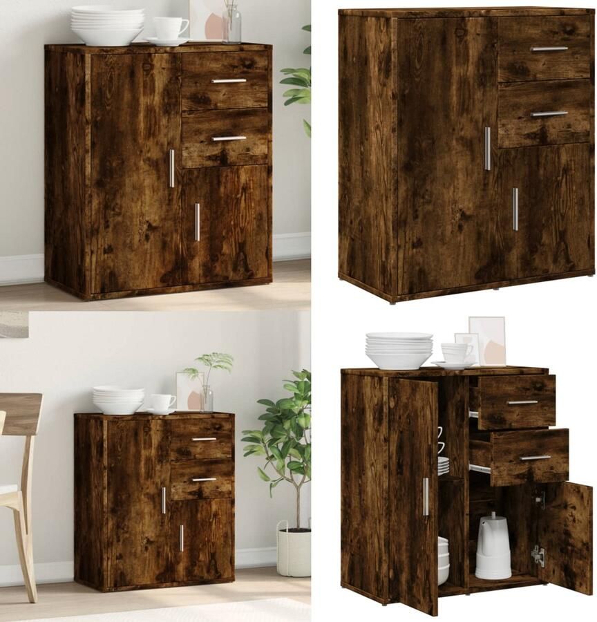VidaXL Dressoir 60x31x70 cm bewerkt hout gerookt eikenkleurig Dressoir Dressoirs Opbergkast Wandkast