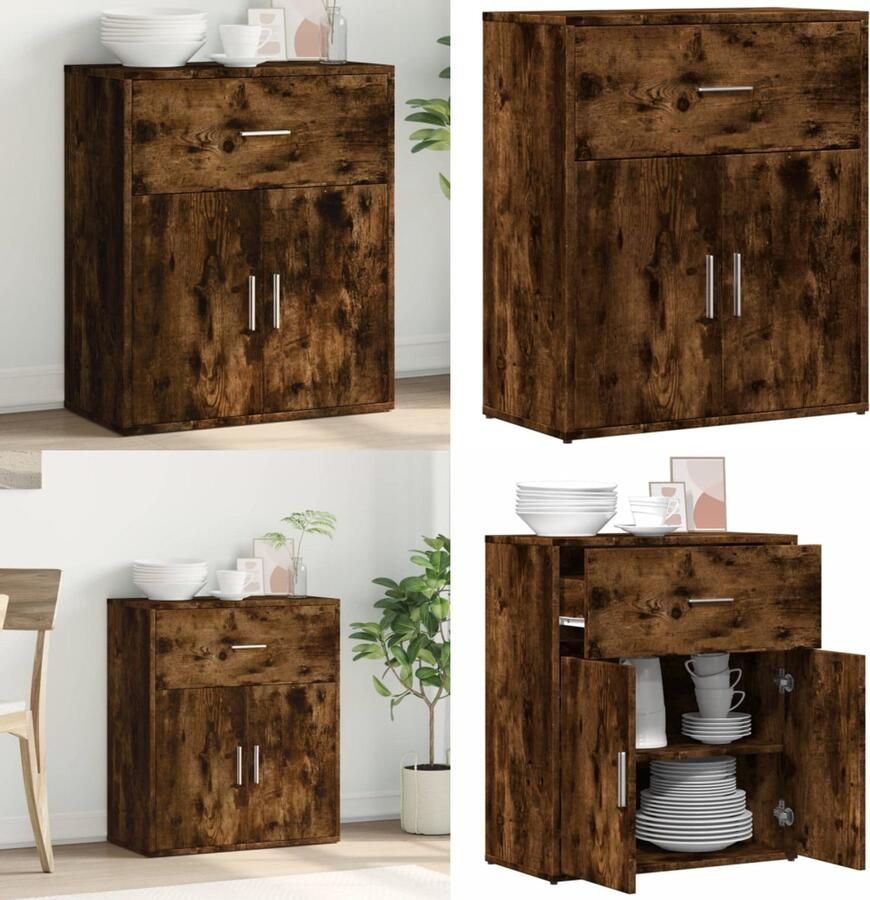 VidaXL Dressoir 60x31x70 cm bewerkt hout gerookt eikenkleurig Dressoir Dressoirs Opbergkast Wandkast
