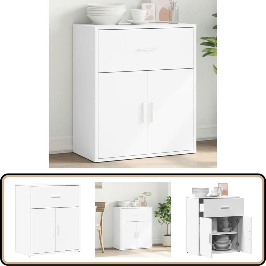 VidaXL Dressoir 60x31x70 cm Bewerkt hout Wit Tv Kast Tv Meubel Houten Kast Witte Kast Opbergkast