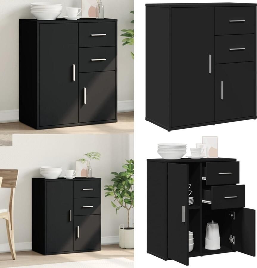 VidaXL Dressoir 60x31x70 cm bewerkt hout zwart Dressoir Dressoirs Opbergkast Wandkast