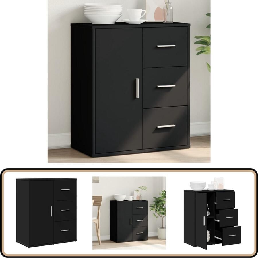 VidaXL Dressoir 60x31x70 cm Bewerkt hout Zwart Televisiemeubel Tv Kast Zwarte Opbergkast Houten Kast Salontafel