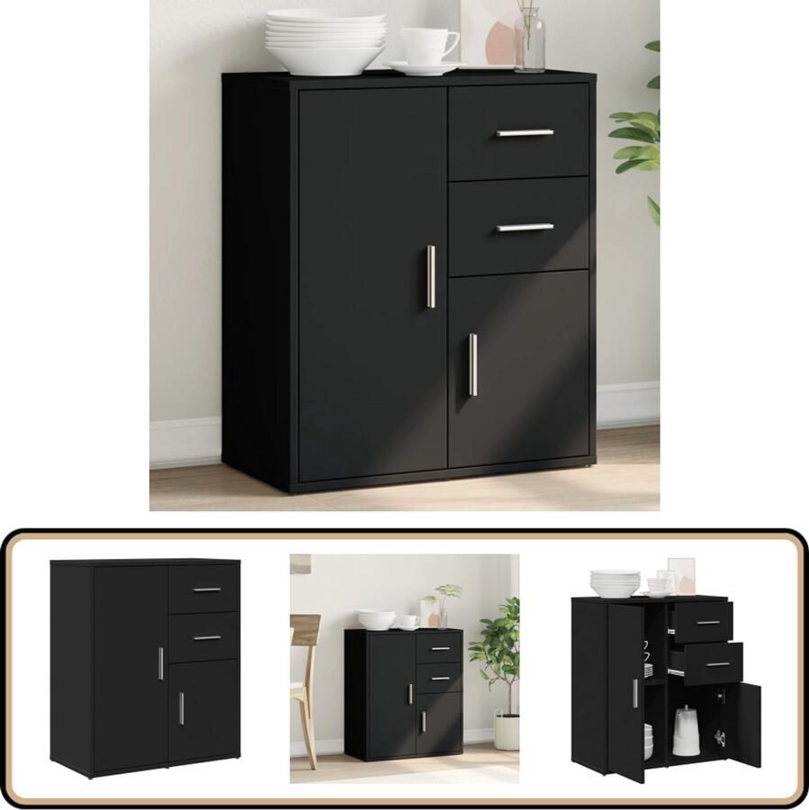 VidaXL Dressoir 60x31x70 cm Bewerkt Hout Zwart TV Kast Mediakast Opbergkast Houten Kast Zwarte Kast