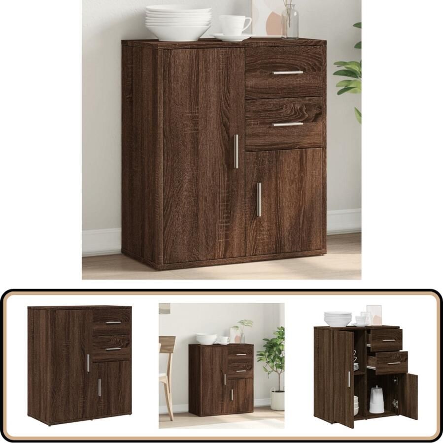 VidaXL Dressoir 60x31x70 cm Bruin eiken Bewerkt hout Televisiemeubel Tv Stand Houten Kast Opbergkast Salontafel