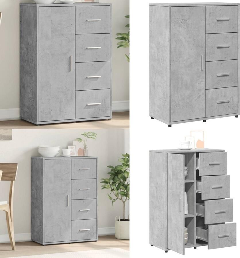 VidaXL Dressoir 60x31x84 cm bewerkt hout betongrijs Dressoir Dressoirs Opbergkast Wandkast