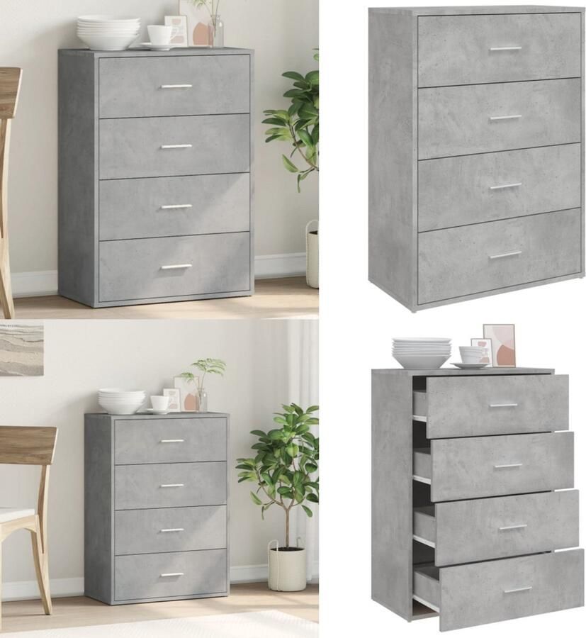 VidaXL Dressoir 60x31x84 cm bewerkt hout betongrijs Dressoir Dressoirs Opbergkast Wandkast