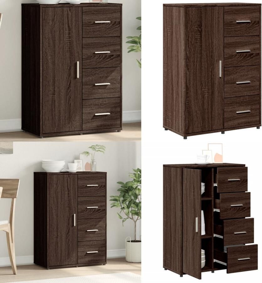 VidaXL Dressoir 60x31x84 cm bewerkt hout bruin eikenkleur Dressoir Dressoirs Opbergkast Wandkast