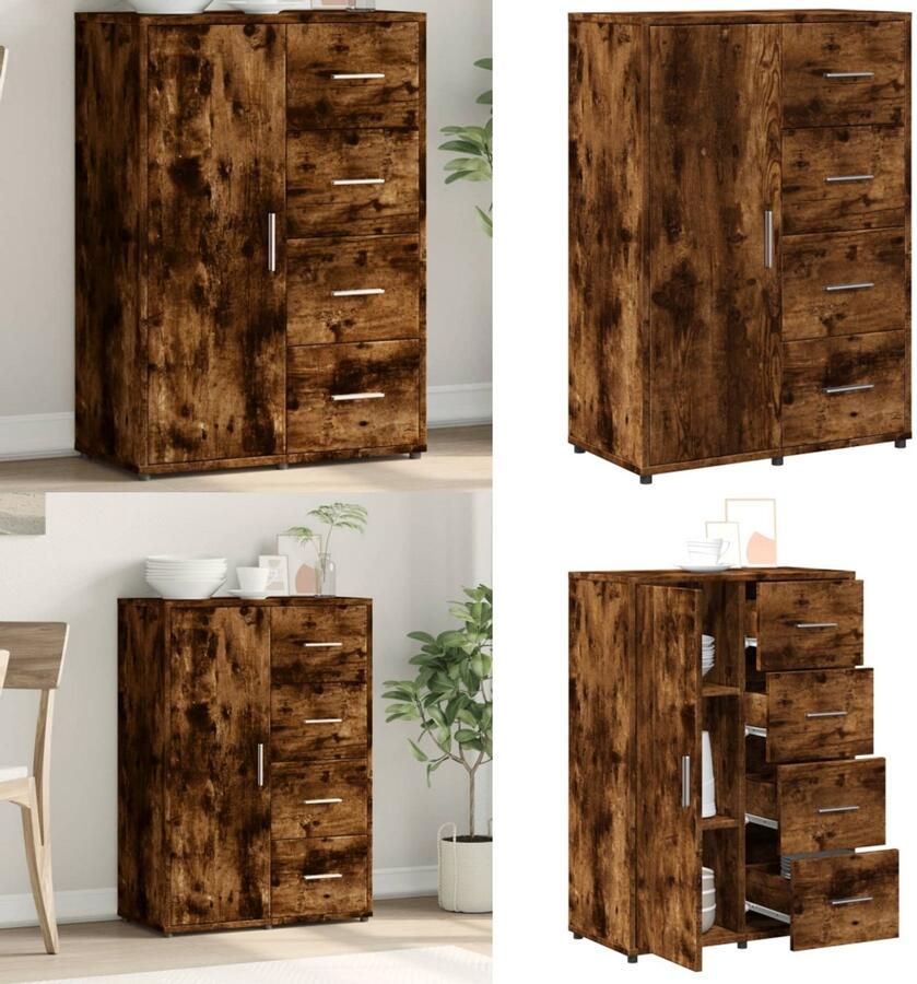 VidaXL Dressoir 60x31x84 cm bewerkt hout gerookt eikenkleurig Dressoir Dressoirs Opbergkast Wandkast