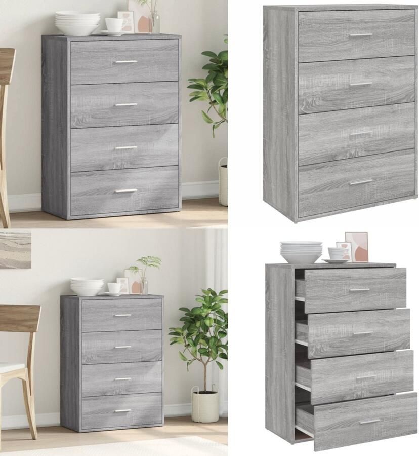 VidaXL Dressoir 60x31x84 cm bewerkt hout grijs sonoma eikenkleurig Dressoir Dressoirs Opbergkast Wandkast