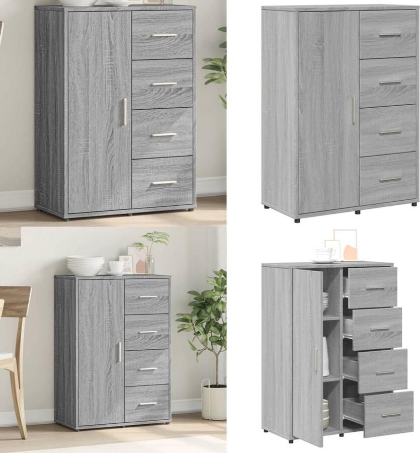 VidaXL Dressoir 60x31x84 cm bewerkt hout grijs sonoma eikenkleurig Dressoir Dressoirs Opbergkast Wandkast