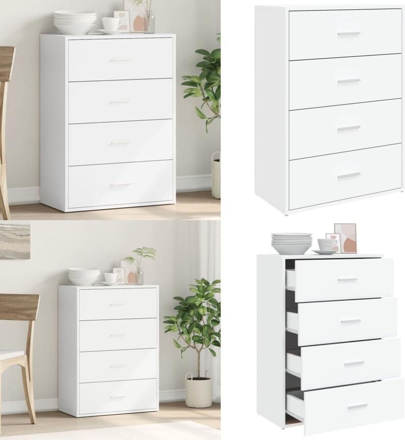 VidaXL Dressoir 60x31x84 cm bewerkt hout wit Dressoir Dressoirs Opbergkast Wandkast - Foto 2