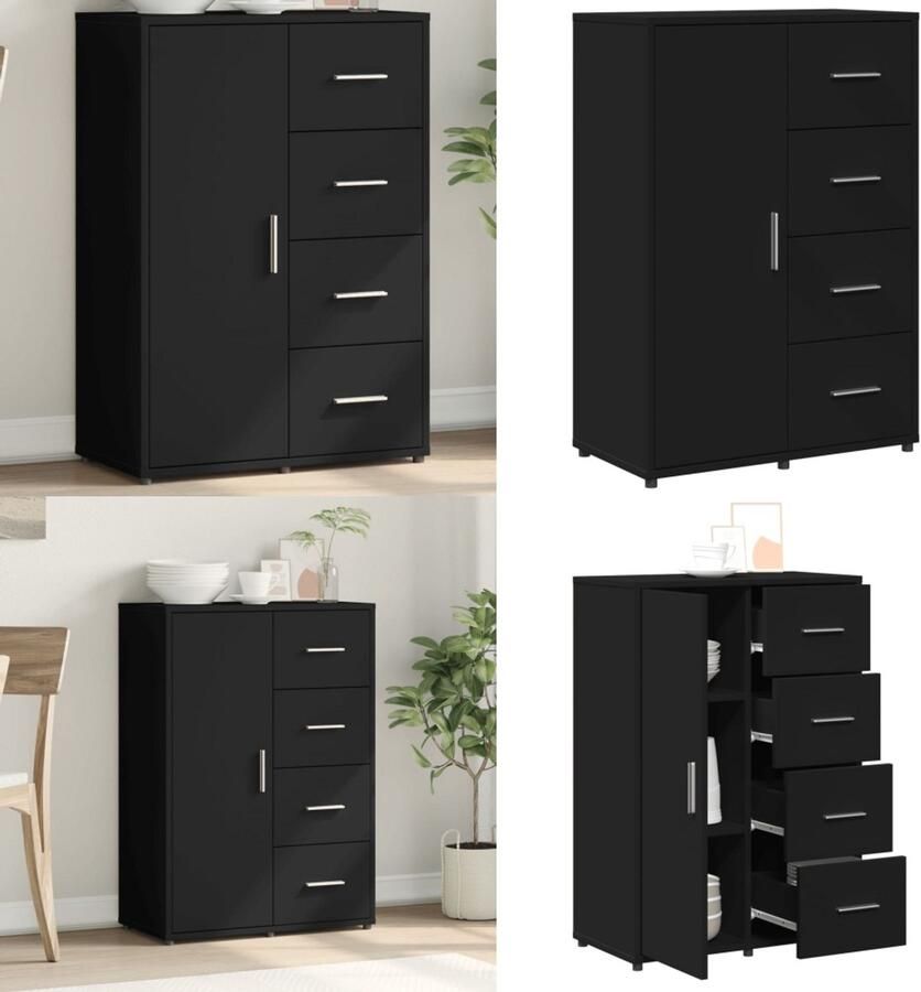 VidaXL Dressoir 60x31x84 cm bewerkt hout zwart Dressoir Dressoirs Opbergkast Wandkast