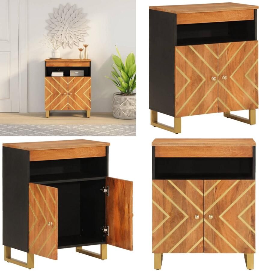 VidaXL Dressoir 60x33 5x75 cm massief mangohout bruin en zwart Dressoir Dressoirs Opbergkast Wandkast - Foto 2