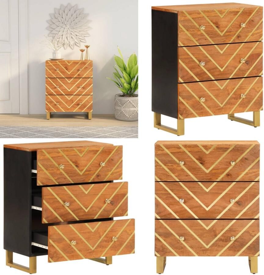 VidaXL Dressoir 60x33 5x75 cm massief mangohout bruin en zwart Dressoir Dressoirs Opbergkast Wandkast